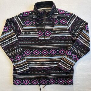 No Boundaries Aztec Print Fleece Pullover Large Quarter Zip AOP Geometric Purple